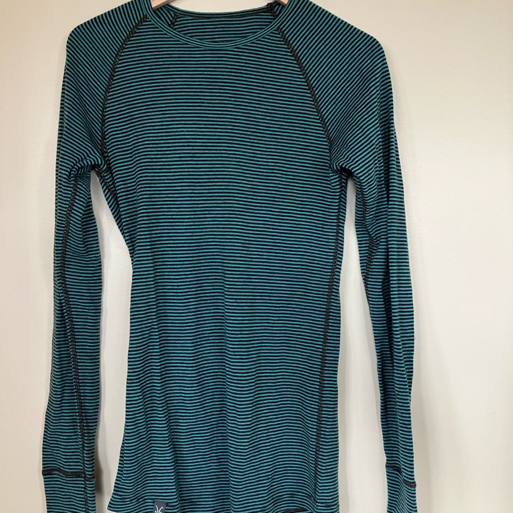 Icebreaker Merino 220 Teal Striped base layer long sleeve Shirt